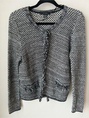 Atmosphere Primark Textured Fringe Cardigan Black White Boho Dark Academia L